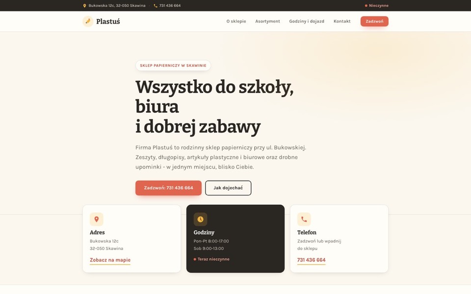 Zrzut strony: Sklep z artykułami papierniczymi: WooCommerce, płatności, wysyłka