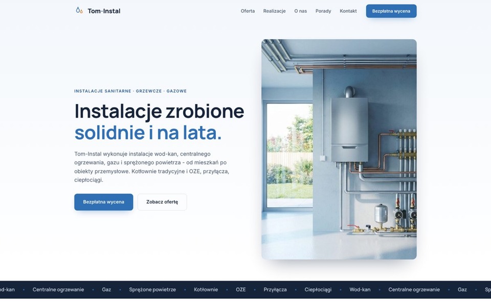 Zrzut strony: Instalacje sanitarne: cennik, dojazd, klikalny telefon